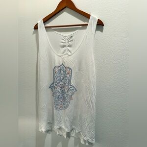 GAIAM White Tank Top with Blue and Pink Design